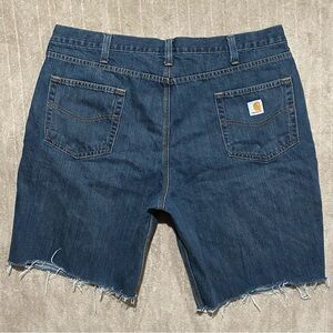 Vintage Y2K Carhartt Relaxed Fit Cut Off Denim Men's Dark Blue Jean Shorts 42x32